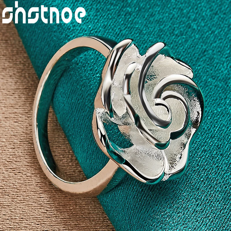 SHSTONE cincin bunga mawar perak murni 925 untuk wanita mode pesta pertunangan pernikahan ulang tahun pesona perhiasan hadiah Valentine