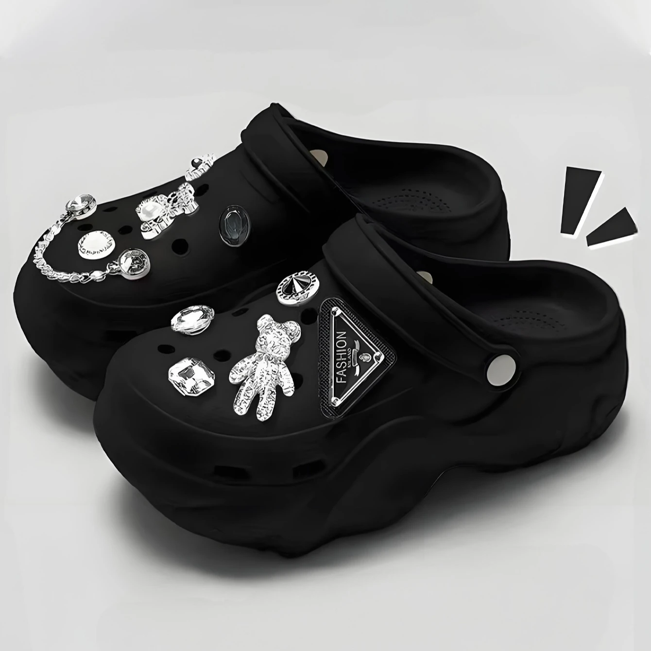Women DIY Silver Chains Fashion Bear Decor Clogs Summer Sping Autumn Beach Sandals Cave Hole Garden Shoes For Students Girls New image 3