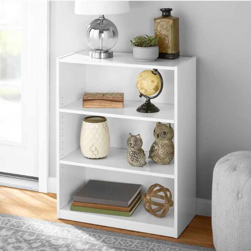 

3-Shelf Bookcase with Adjustable Shelves, White/Solid Wood/Closed Back/Display Bookshelf for Living Room, Bedroom,