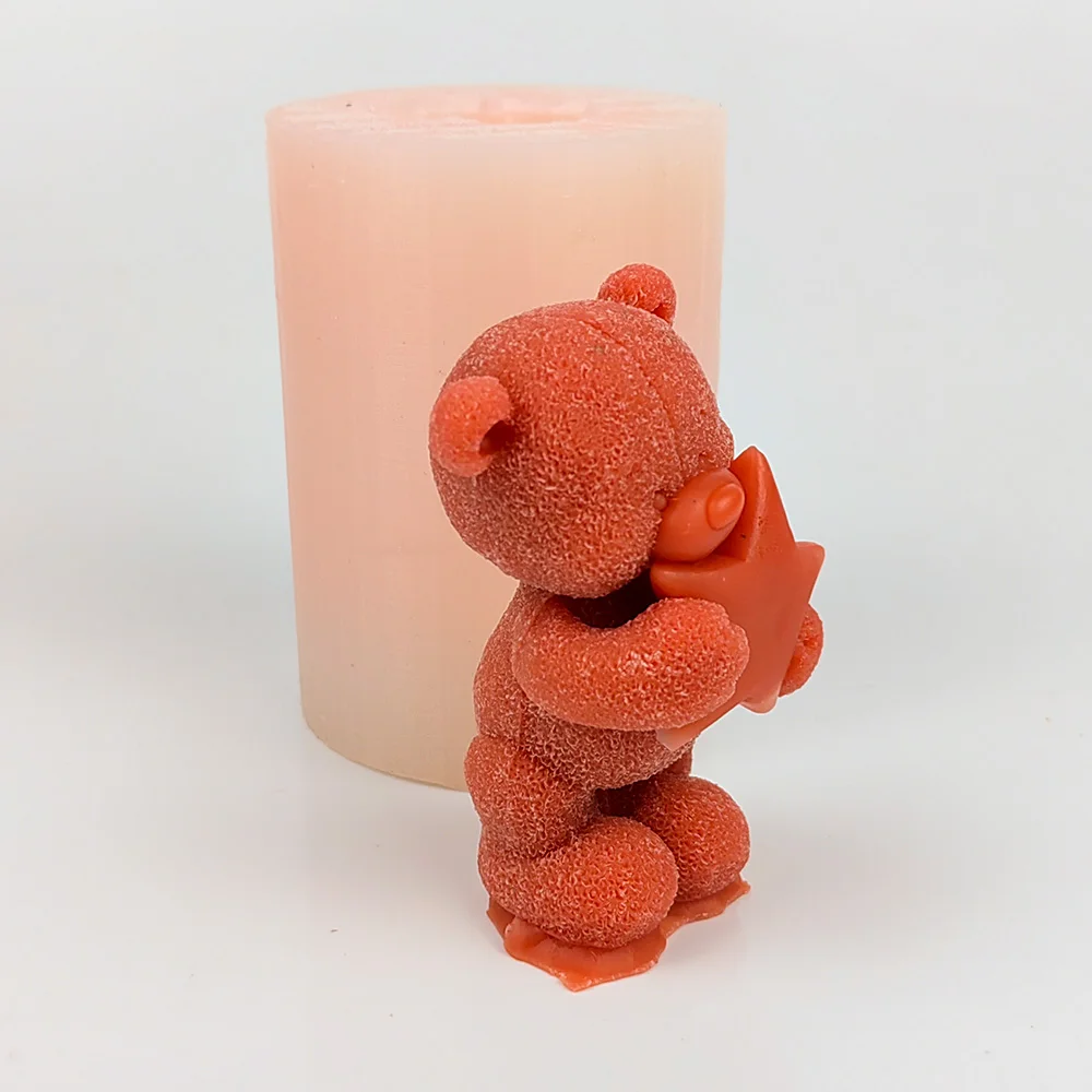 3D Animal Candle Mold, A Little Bear Holding Stars Moulds, Silicone Wedding Birthday Soap Molds, Clay Resin Moulds, DW0489 PRZY