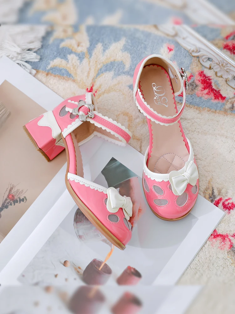 

Original Color Blocked Lolita Shoes Japanese Lo Shoes Student Shoes Cute Flower Knot Japanese Mid Heel Sweet Cool Single Shoes
