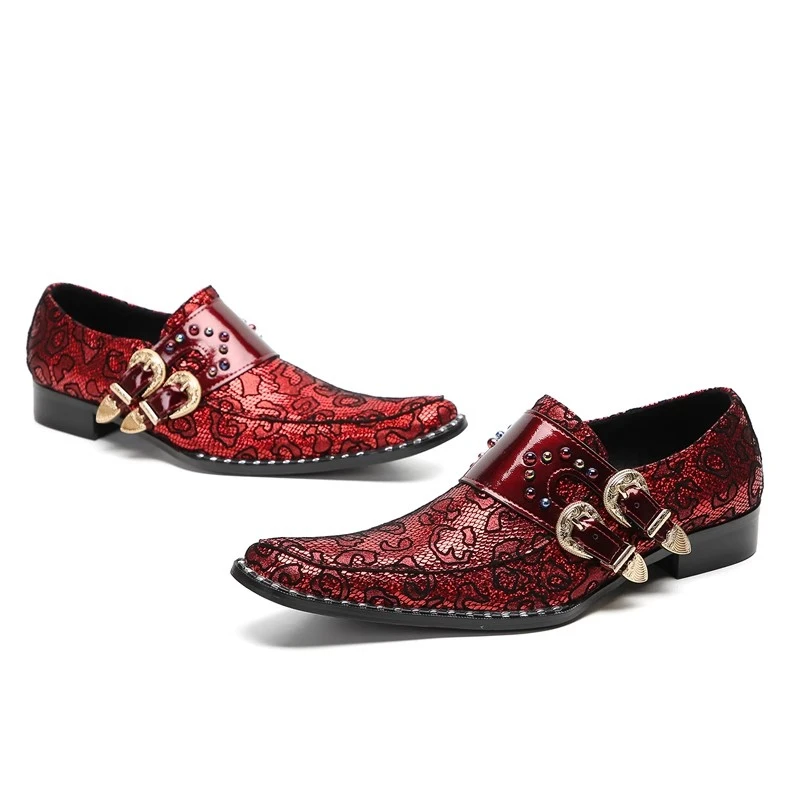 

Men New Luxury Chelsea Leather Shoes Pointed Toe Crystal Rivet Crystal Rivet Buckle Strap Fashion Performance Banquet Footwear