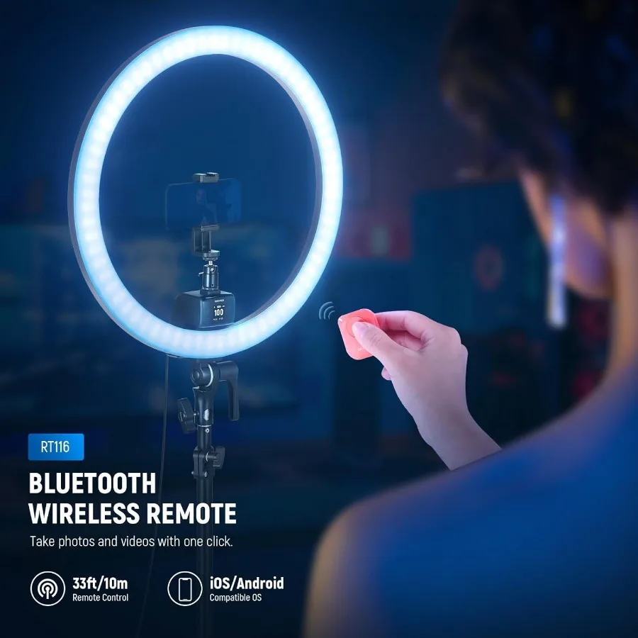 18 Inch RGB LED Ring Light Kit with Reversible Tripod Stand and App Control for iPhone Ultra Slim Design Ideal for Makeup Appli