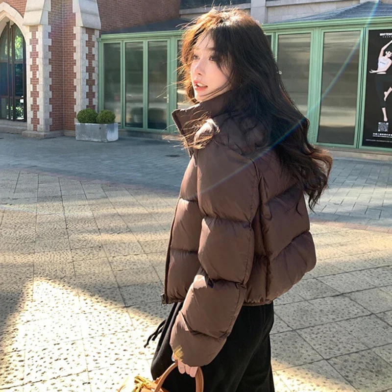 MiiiiX Korean Style Short Parkas Women Jacket 2024 New Winter Soild Loose Stand Collar Thickened Coat Top Casual Female Clothes