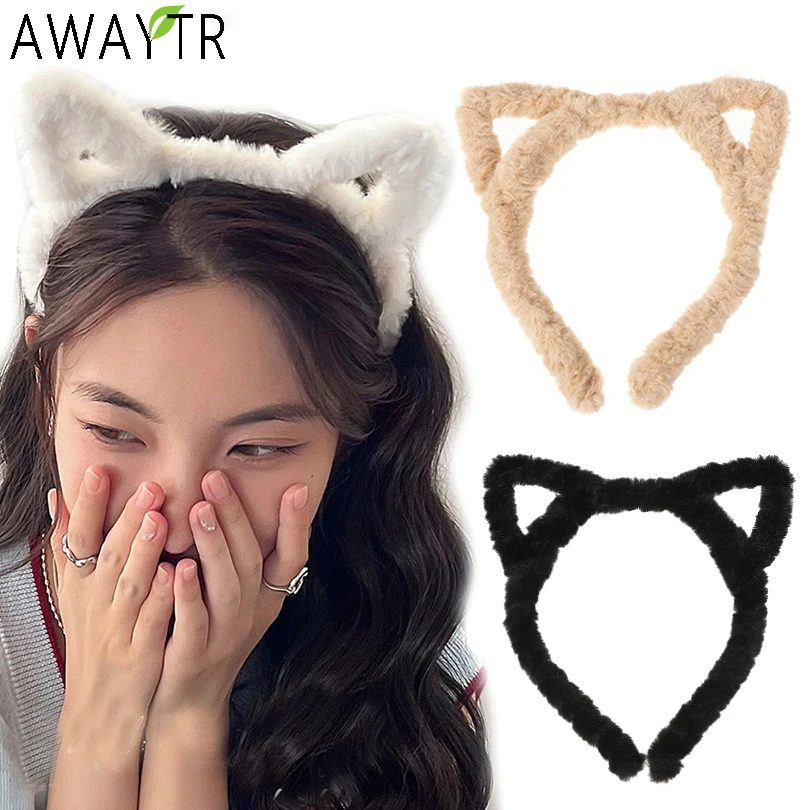 AWAYTR Cat Ear Headband Plush Winter Furry Rabbit Ear Hairband Hair Hoop for Women Hair Accessories Party Costume Headwear