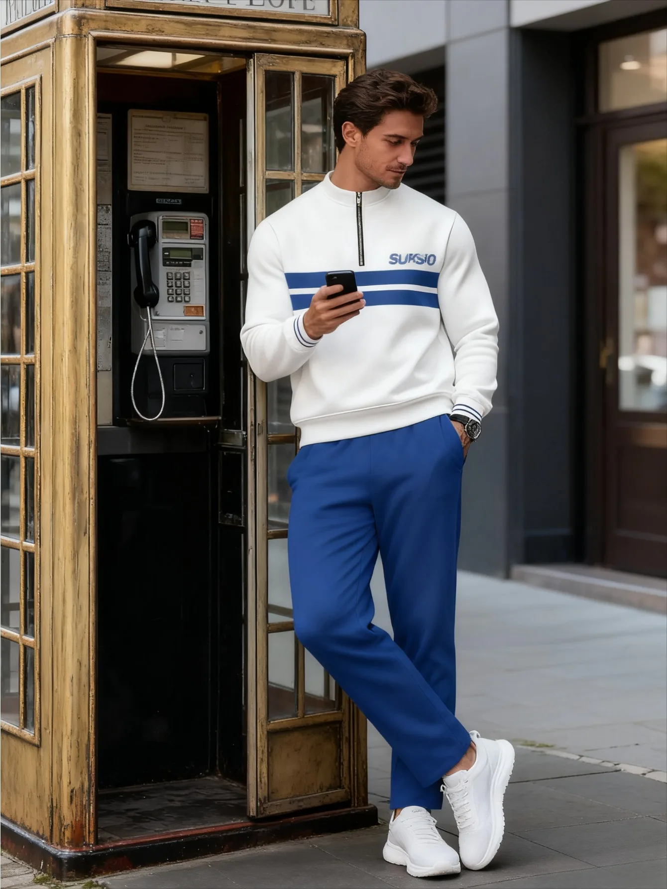 2-piece set, European and American men's fashionable sports long-sleeved top and long pants set