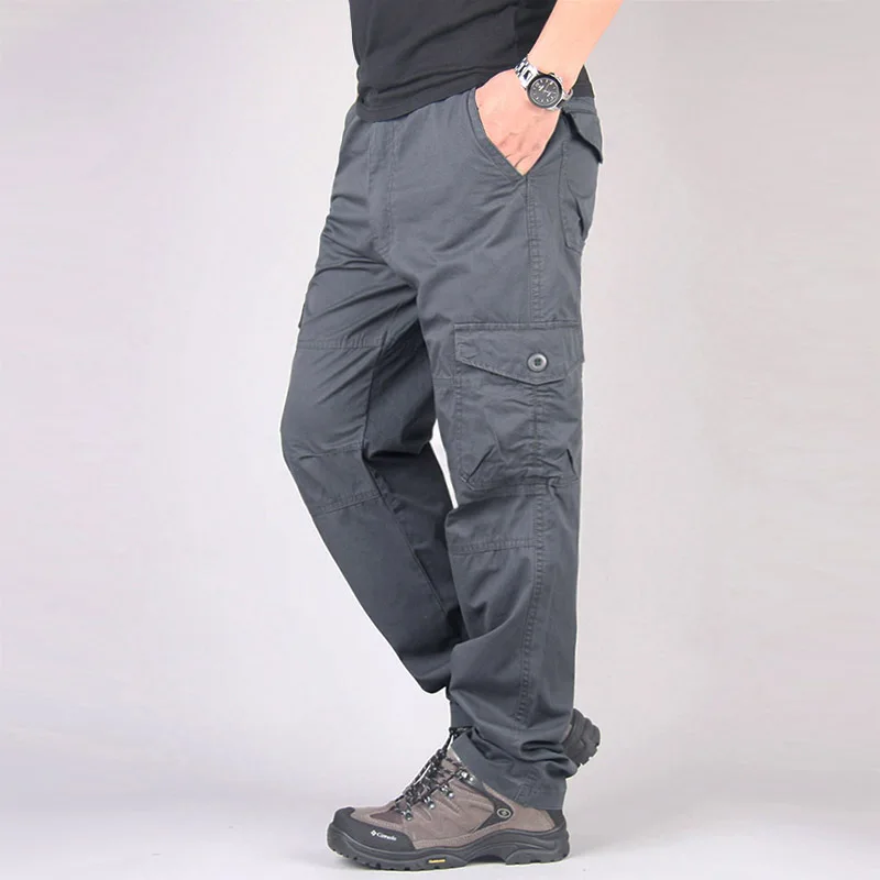 

Мужские рабочие брюки свободного кроя, летние и осенние, повседневные, прямого кроя, с множеством карманов, большие размеры, из хлопковой ткани