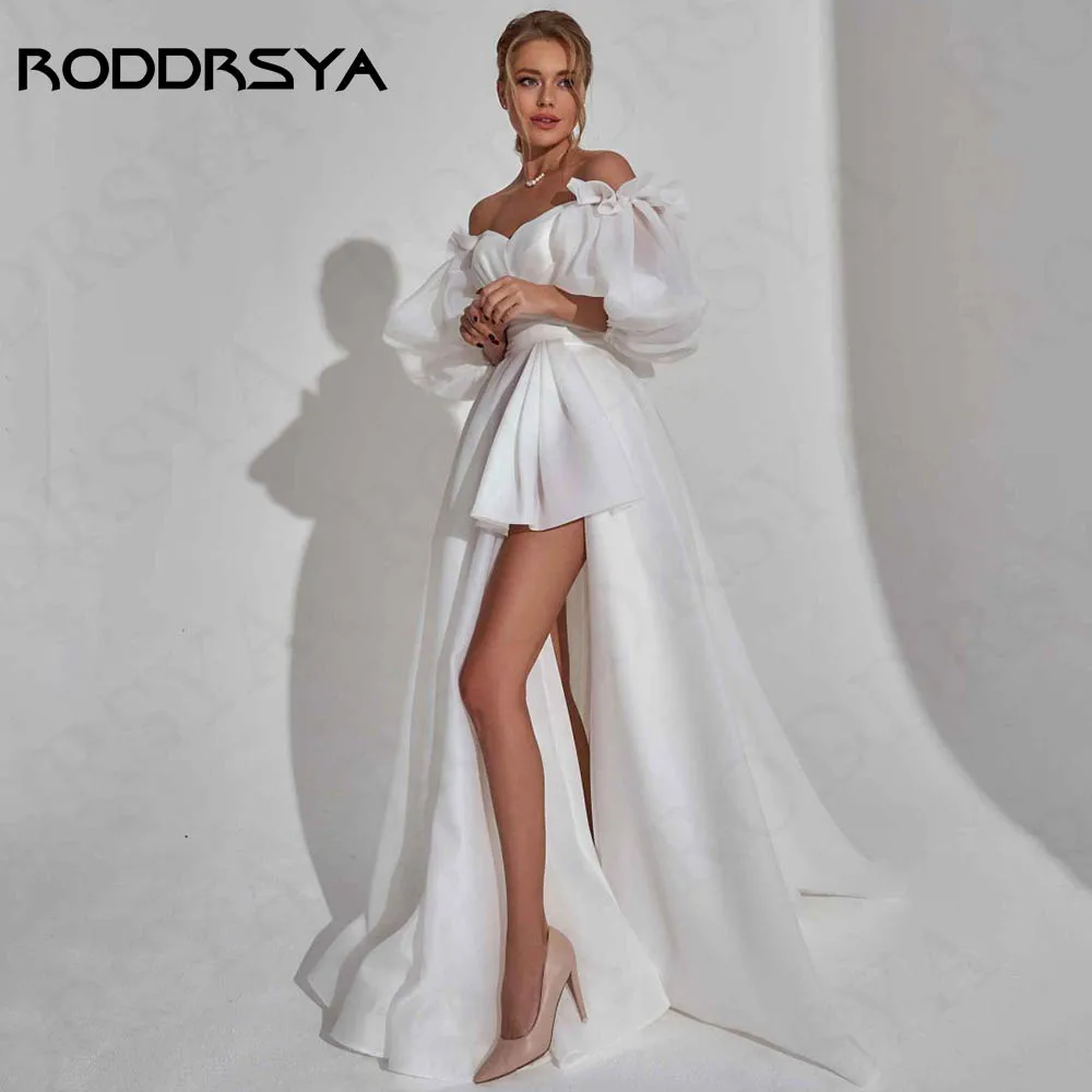 RODDRSYA Off Shoulder Wedding Dress Puff Sleeves Elegant A Line Split Bridal Gown Civil свадебное платье Backless Tulle Women