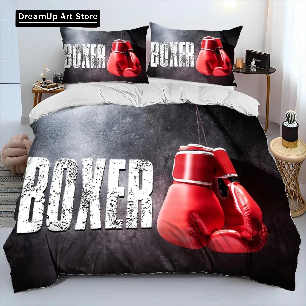 3D Boxing Gloves Boxer Fight Bedding Set Duvet Cover Bed Set Quilt Cover Twin Single Queen King Size Boys Adult Home Textile