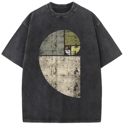 Erkek Vintage Fibonacci kısa kollu gömlek Hip Hop Streetwear erkekler yıkanmış t-shirt Vintage renkli erkek t-shirt