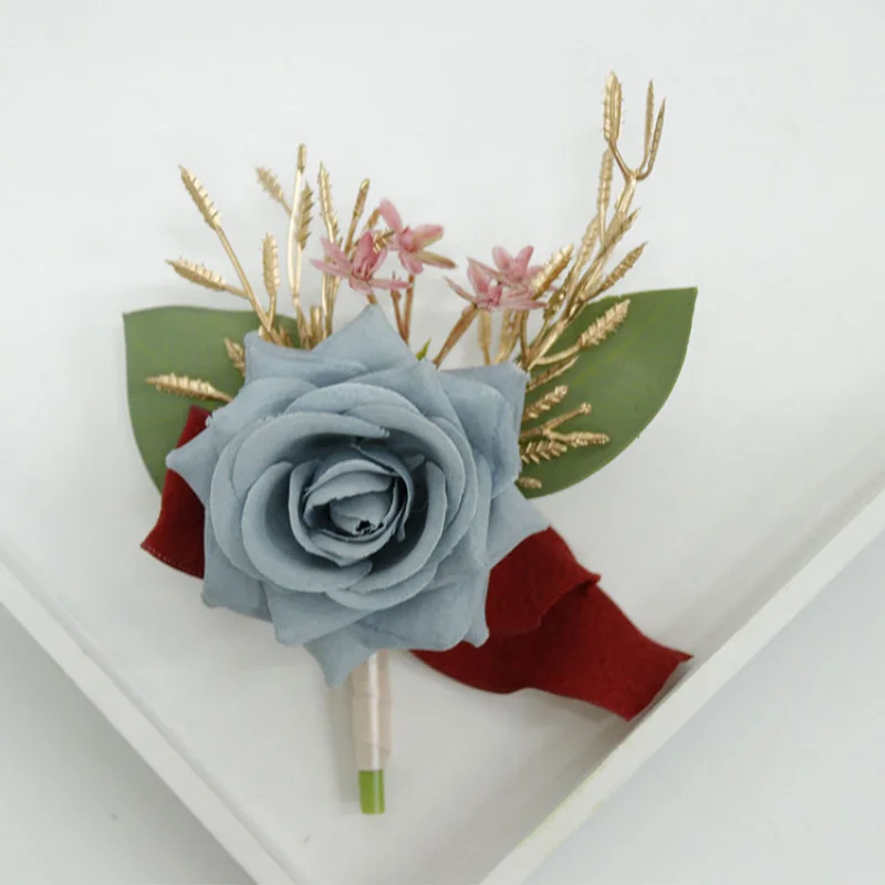 Blauw Kunstmatige Bloem Peças Únicas Rose Bruidsmeisje Accessoires Bruiloft Boutonniere