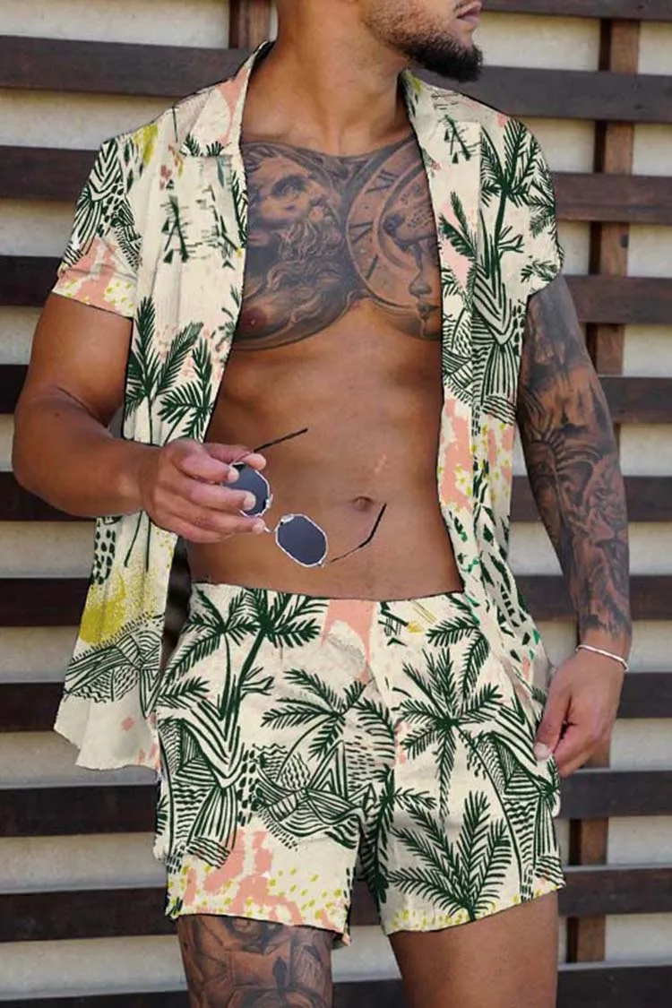 Fashion Hawaiian Suit Print Men Shirt 2Pcs Set luxury 3D Print Holiday Set Short Sleeve Casual Shirt Beach Two Piece Man Sets