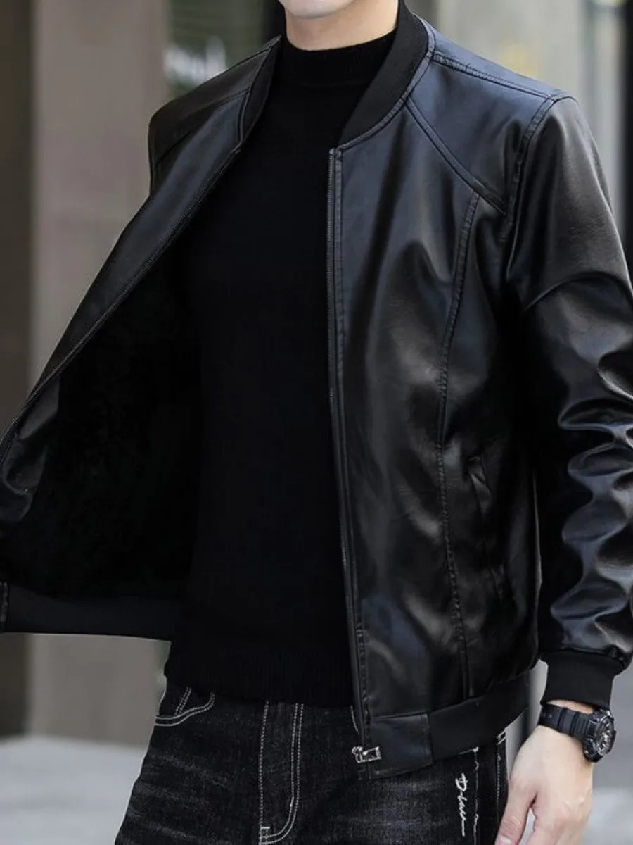 معطف رجالي من الجلد مبطن Fce بقصة ضيقة كاجوال دافئ للخريف والشتاء معطف دراجة نارية الطيران Sle النسخة الكورية Cleanfit
