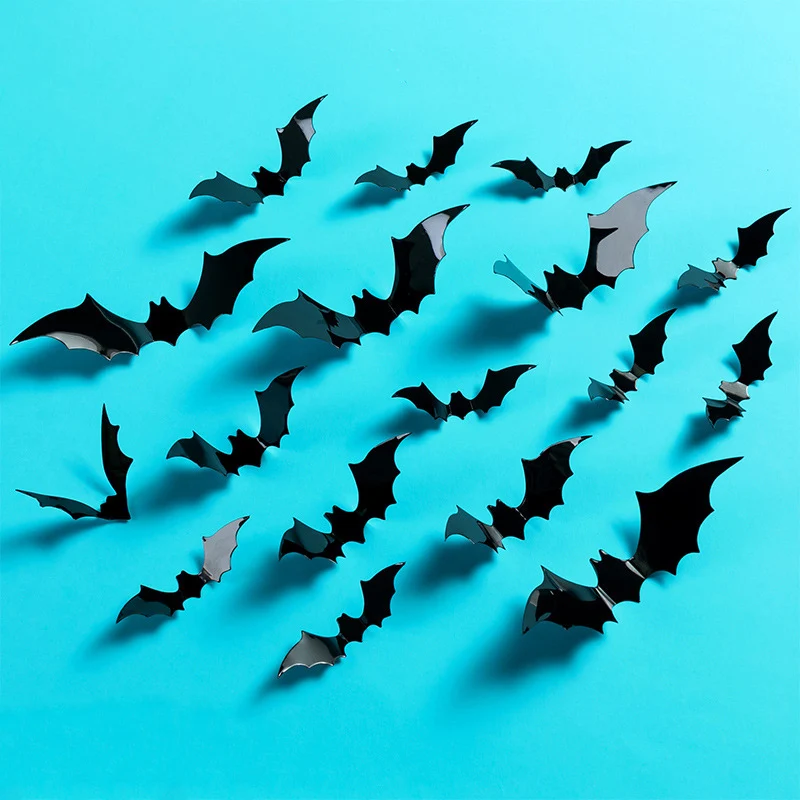 12PCS Simulation Bat Wand Aufkleber PVC 3D Schwarz Spinne Dekoration Halloween Geist Festival Party Szene Layout Horror Requisiten