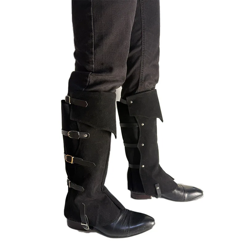 A Pair of Medieval Pirate Boot Covers with Unique Buckle Designs and Embellishments, a Fashionable Gothic-Style Knight Leg Armor Boot Cover