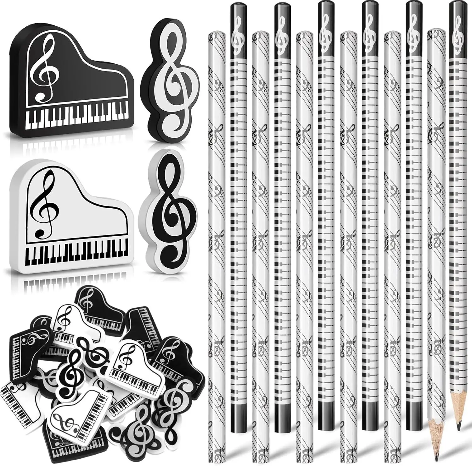 24/30 stücke Musik Schreibwaren Set Holz Bleistift + klavier Radiergummi + bleistift Spitzer Studenten Kreative Notizen Thema Schreiben schreibwaren – Detail 5
