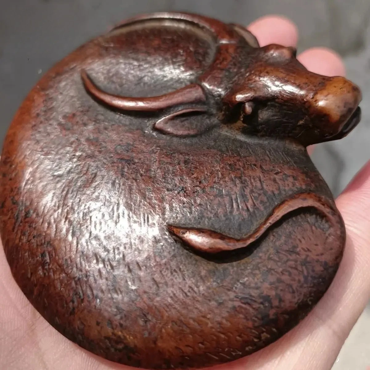 Antique Cow Figurine Paperweight, Water Buffalo Metal Tabletop Ornament