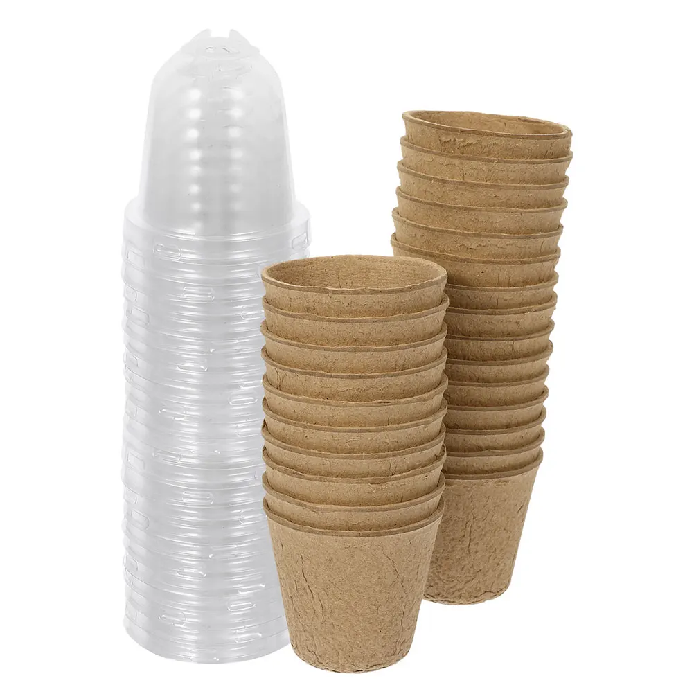 

25 Pcs Biodegradable Nursery Cups Flower Pots Indoor Planting Container Beige Lid Succulent Plants L Plants Lightweight