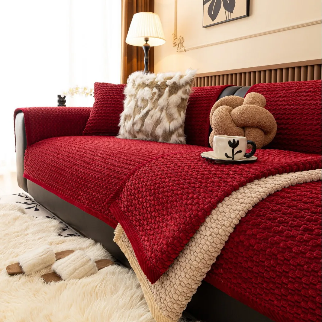 Sofa Cover Thicken Plush Jacquard Solid Color Non-Slip Couch Cushion for Living Room Soft Universal Sofa Cover Towel Sofa Mat