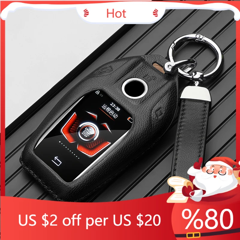 

Горячий кожаный чехол для автомобильного ключа, ЖК-дисплей, умный пульт дистанционного управления, светодиодный дисплей, брелок для BMW G11 G12 G30 G31 G01 G02 5 7 Seri, внутренние наклейки