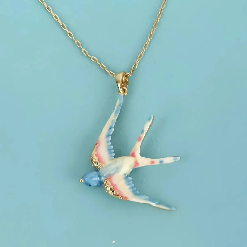 2024 New Arrival Ethnic Style Hand-painted Fairy Tale Style Cut Rainbow Swallow Bird Pendant Necklace for Women Girl's Gift