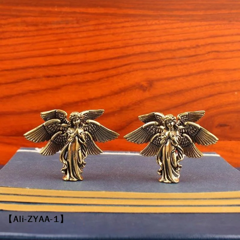 【A】Copper Six Winged Angel Love Cupid Statue Small Ornaments Brass Angel Figurines Desktop Decorations Home Decor Accessories