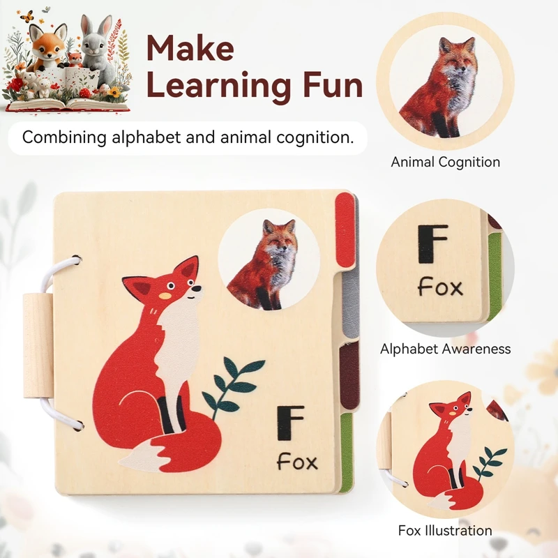 Kids Montessori Toy Baby Animal Wooden Books Toys 0-12Month Baby Educational Activity Sensory Cognitive Block Book Game Toy Gift