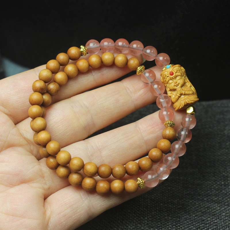 Barbie Sandalwood 6mm Double-Loop Zaki Bracelet Women's Forest Style Buddhist Bead Jewelry Gift