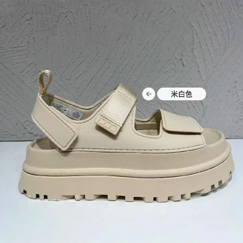 2024 Summer New Beach Shoes Women's Sports and Leisure Thick Sole Heightened Velcro Fashion Sandals Soft Sole Candy Color