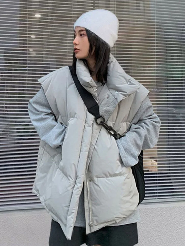 

Autumn Winter Puffer Vest Quilted Padded Warm Womens Oversized Puffer Vest Stand Collar Full Zip Sleeveless Bubble Coat Outwear
