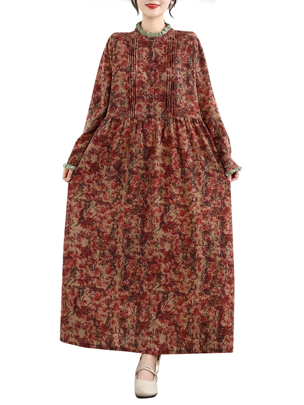 Retro primavera floreale cotone lino lungo Sve al ginocchio Dr Ele gonna ampia a trapezio a vita alta stampata Dr per le donne