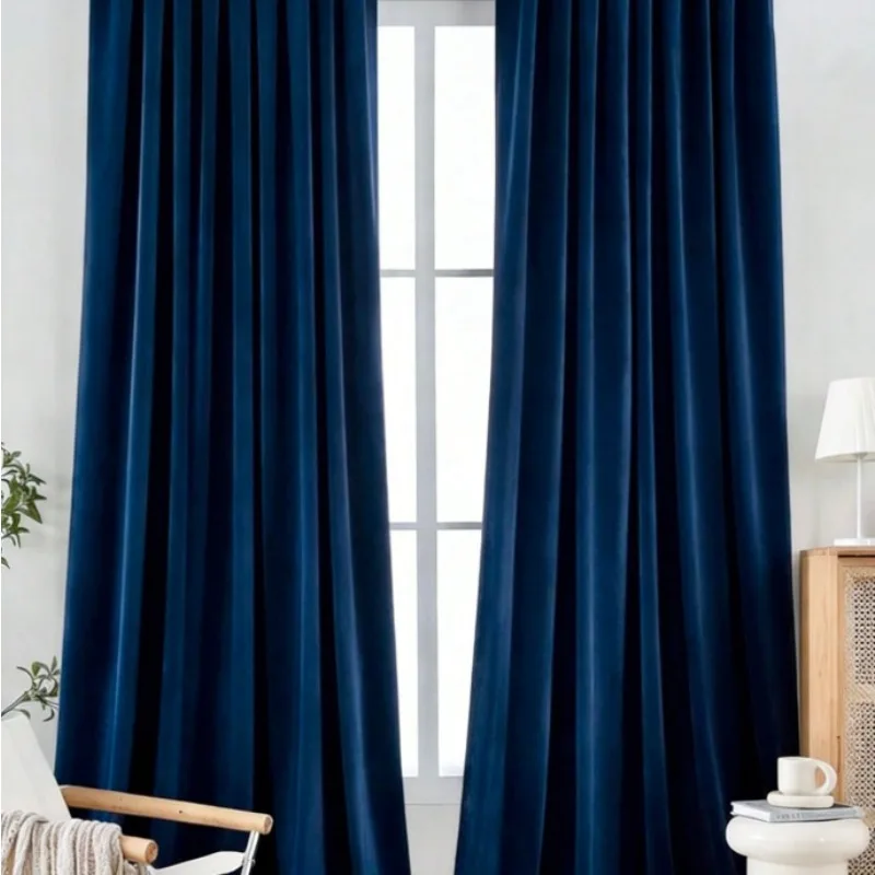 1 Piece Modern Minimalist Blue Living Room Curtains Bedroom Luxury Heavy Duty Insulated Velvet Curtains