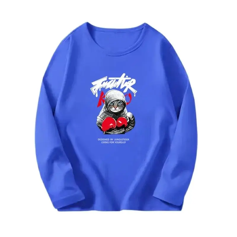 Cooles Katzen-Kinder-T-Shirt, lustiges Langarm-T-Shirt für Kinder, niedliches Tierdruck-Baumwolloberteil für Jungen und Mädchen