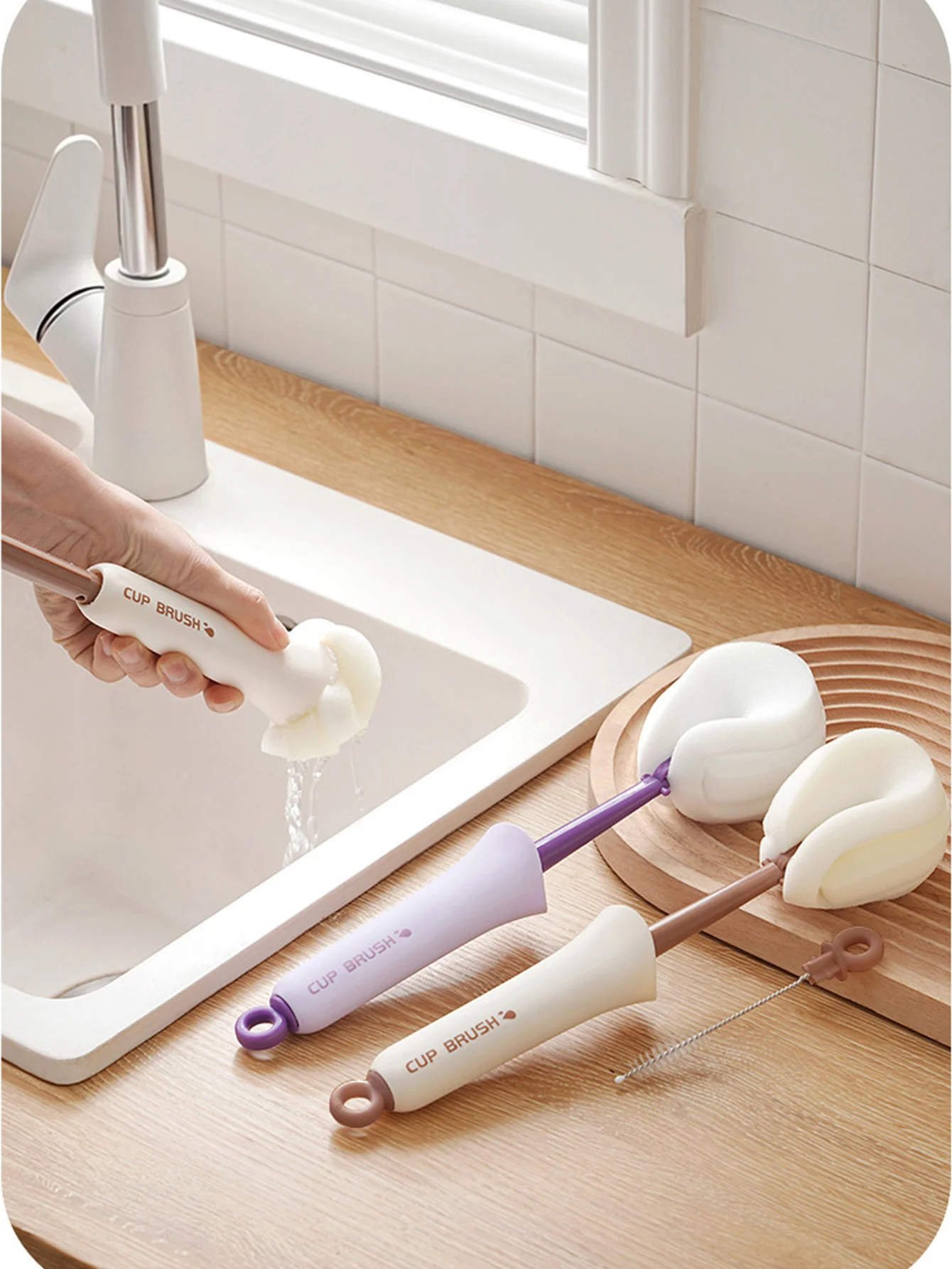 2 in 1 Bottle Brush 360 Degree Rotation Pacifier Cup Cleaning Brushes Set Long Handle Drink Bottle Glass Cup Cleaning Brush