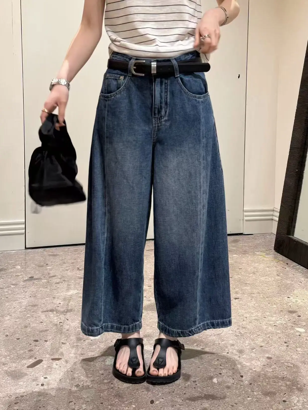 

Retro Washed Nine-Piece Denim Pants Korean Style Loose Slim Wide Leg Pants for Women Spring Summer New Arrival