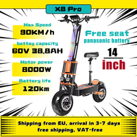 EU X8 PRO Dual Motor Electric Scooter 8000W 60V 38.8AH Max Speed 95KM/H Lcd Display Folding 14 Inch Big Off-Road Tyres Escooter/