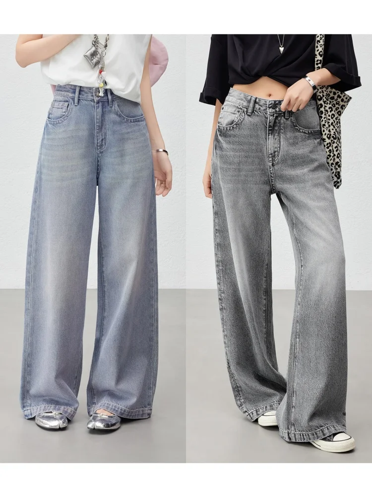 

Джинсы Meiyang Little New Wild из окрашенного хлопка, прямые, широкие, с высокой талией, повседневные, летние, свободного кроя, однотонные