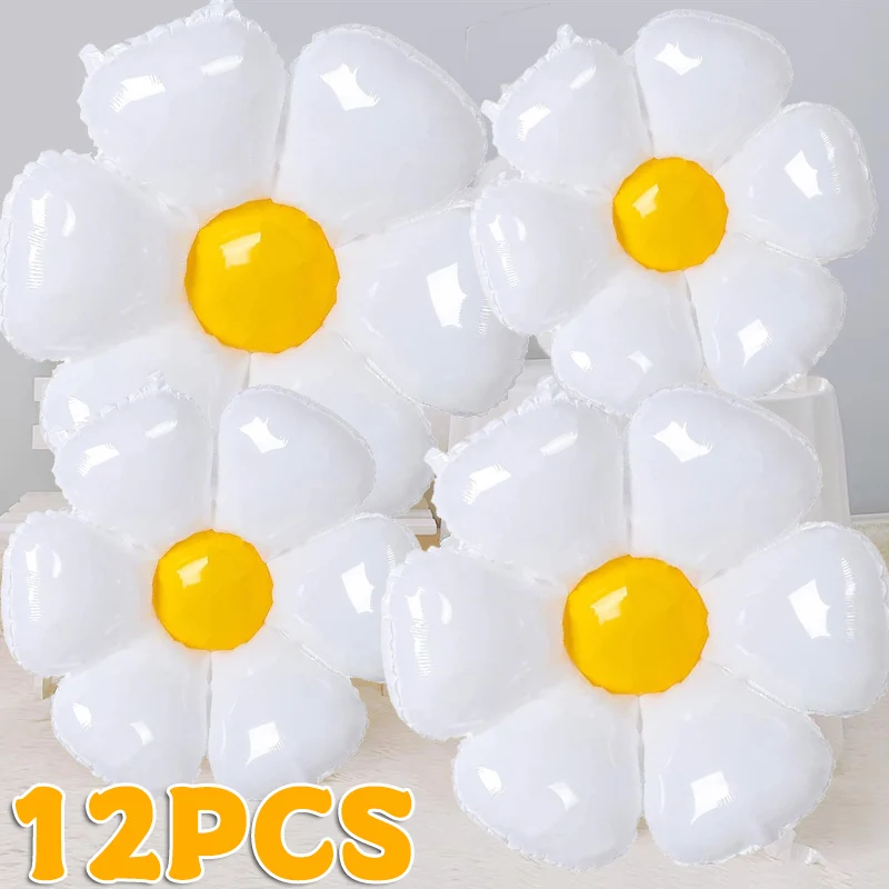 

12/1pcs White Daisy Flower Balloon Sunflower Foil Balloons Helium Balls for Kid Birthday Party Baby Shower Decoration Supplies