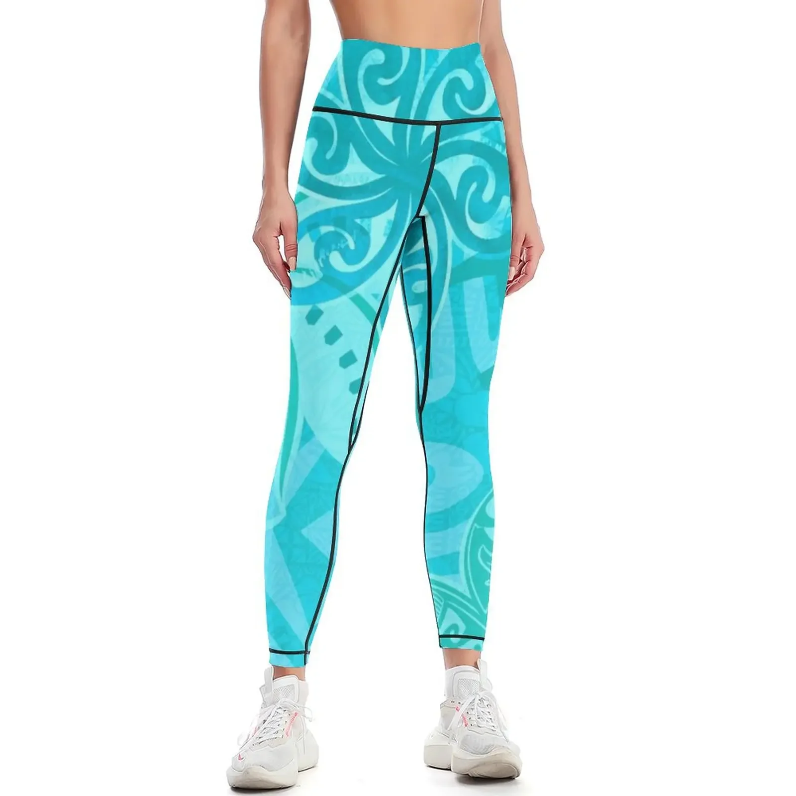 

Polynesian Ocean Turqoise Jungle Print Leggings for physical Fitness woman high waist gym sportswear woman Womens Leggings