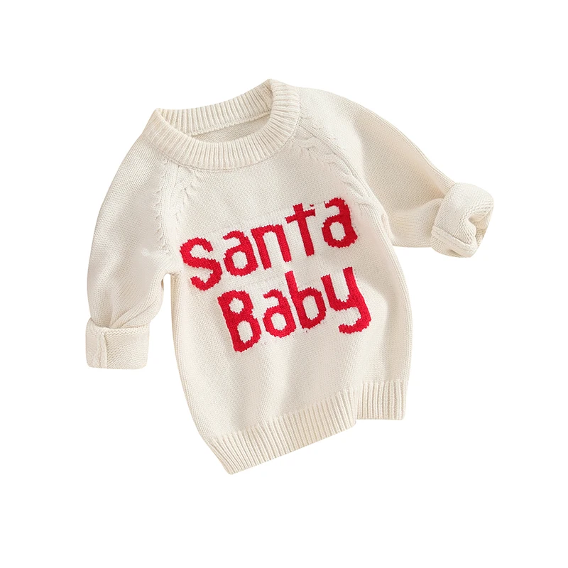 Bonangber Toddler Baby Boy Girl Christmas Sweater Baby Santa Outfit Warm Knit Pullover Sweatshirt Cute Winter Clothes