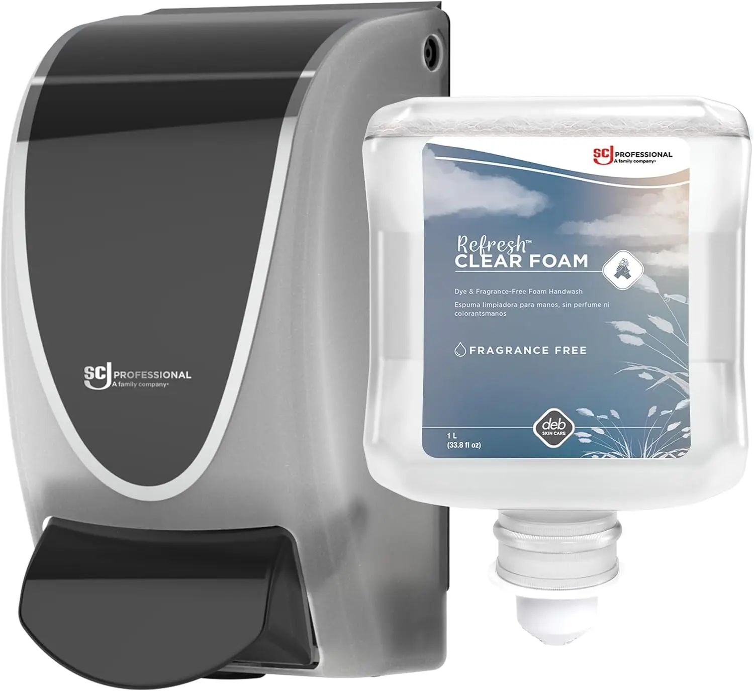 

Clear Foam Soap Dispenser Starter Kit with 1 Refill, Wall Mount, 33.8 fl oz, for Commercial Use