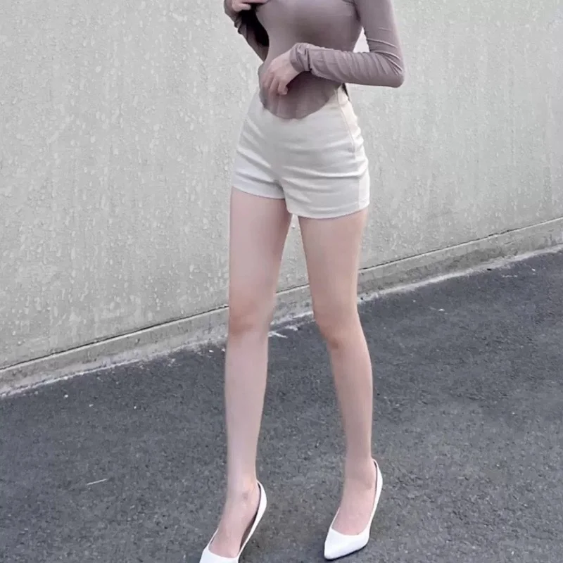 

Женские шорты с высокой талией, эластичные, однотонные, с эффектом подтяжки ягодиц, повседневные, модные, в стиле Dongda Gate, новинка весна-лето-осень, хлопок