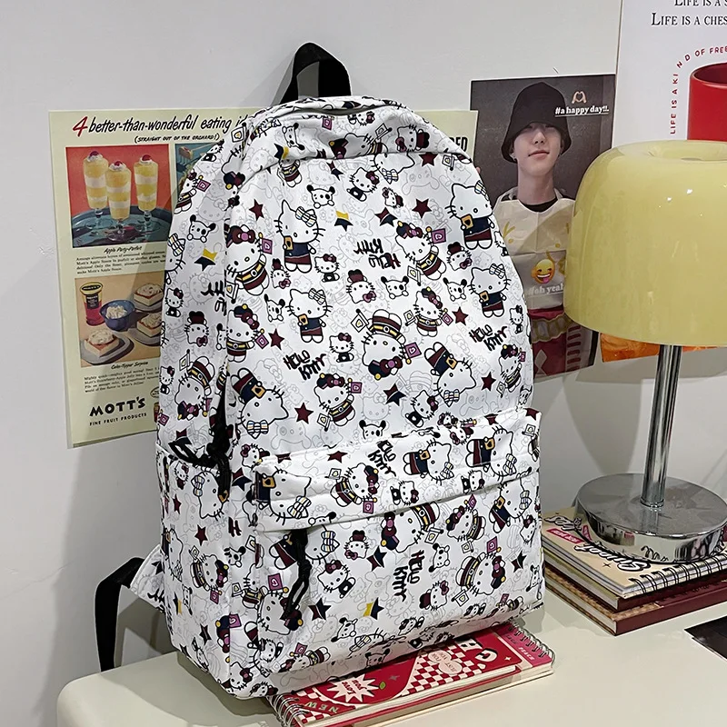 Sanrio Hello Kitty Cartoon Printing Graffiti Student School Bag Female Cute Trend Lightweight Large Capacity Backpack Youth