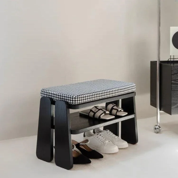 Solid wood shoe stool household low stool soft bag seat cushion shoe cabinet integrated stool double layer