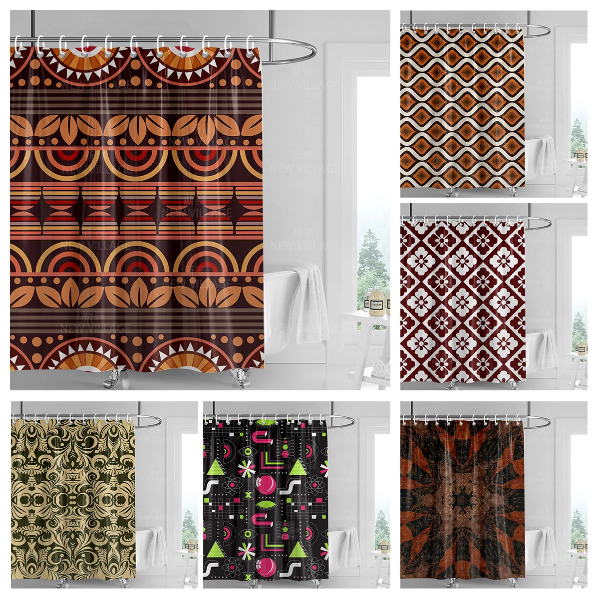 Home decoration shower curtains bathroom waterproof curtain fabric Living Room Modern Nordic Modern geometric pattern simple