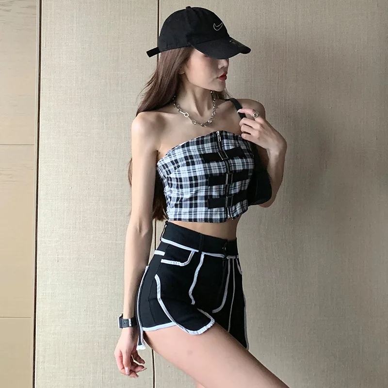 ハイウエストデニムショートパンツ 2025夏新作 配色インス 薄手 ゆったり Aライン ホットパンツ レディース