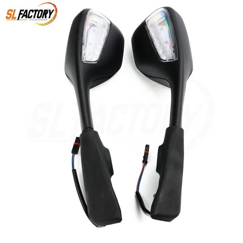 Black LED Rearview Mirrors with Turn Signals, Left & Right Motorcycle Side Mirrors