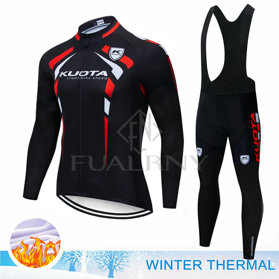 KUOTA Cycling Jersey Set Winter Thermal Fleece  Maillot Ropa Ciclismo Bib Pants Set Men Long Sleeve MTB Road Bike Clothing Suit