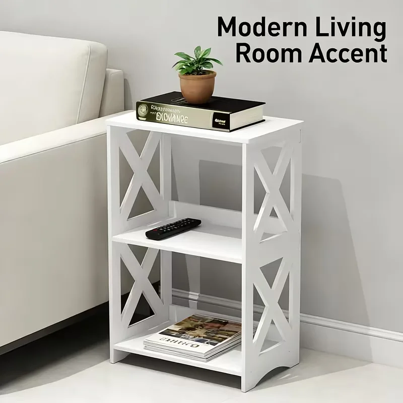 White Nightstand with 3-Tier Storage Shelf, Farmhouse Side Table End Table for Bedroom, Living Room, Small Space, Bathroom Organ view 6