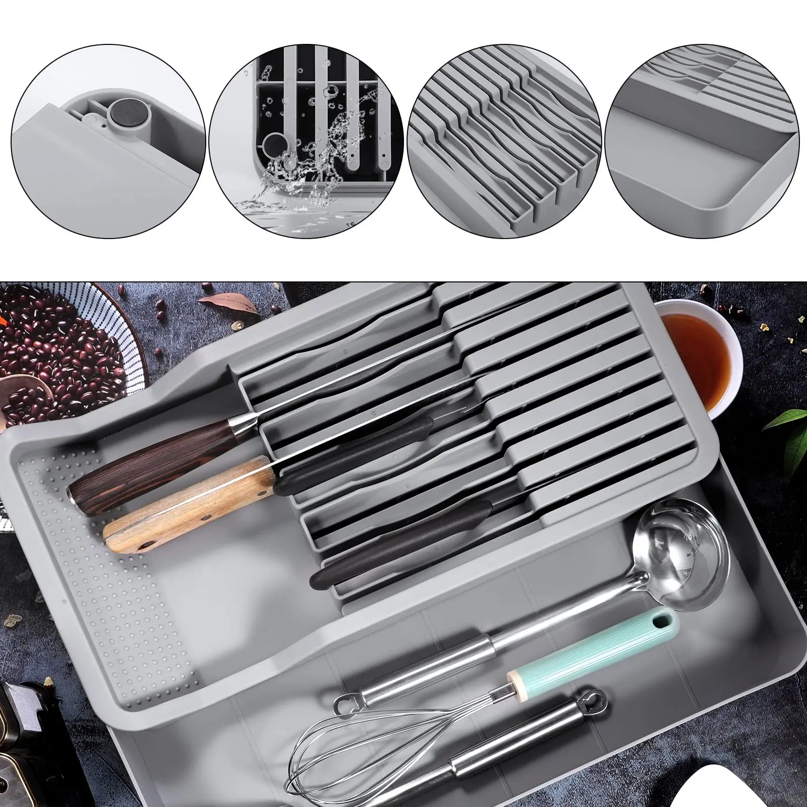 Knife Organiser 11 Knives Kitchen Knife Holder Storage Box Double Layer Can Be Pulled Out Store Knives Washable
